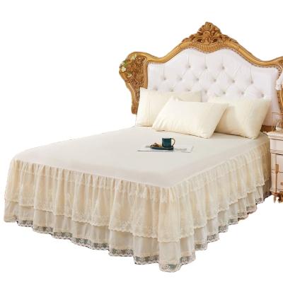 China Matte Lace Bed Skirt New Product Modern Design Polyester Fabric Pleated Super Soft Microfiber Home Wrinkle Free Bed Skirt Three Piece Set Hotel for sale