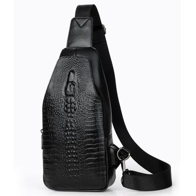 China New Daily Men's Crocodile Print Shoulder Bag Fashion Leather Messenger Bag Casual Outdoor Chest Bags for sale