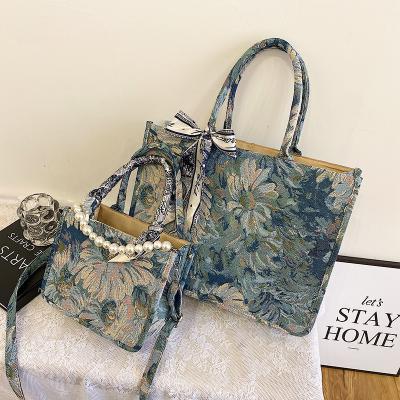 China Other 2021 Hot Selling Handbags Tote Bag Cheap Fashion Women Designer Bags Oil Painting Design for sale