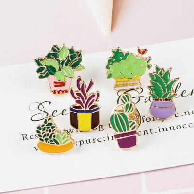 China China Free Sample Cactus Enamel Lapel Pin Metal Pot Culture Fresh Plant Bag Clothing Accessories Metal Pin for sale