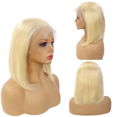 China Good Quality Bob Wig,Bob Indian Lace Frontal Wig Blonde,Afro 100 Cuticle Silky Straight Virgin Hair Blonde Hair Wig for sale