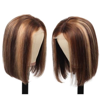 China BOB Wigs 4x4 5x5 6x6 BOB Wigs 4x4 5x5 6x6 Closure Hair Highlight Wave Wig Silky Straight Hd 13x4 Short Lace Front Wigs With Bangs for sale