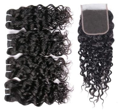 China Free Sample Water Wave Virgin Hair Bundle Cuticle Aligned Hair, Raw Virgin Indian Hair Closure With Bundle, Raw Indian Temple Hair for sale