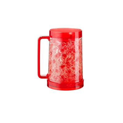 China Good Quality 16oz Frost Freezer Sustainable Freezer Cup Red Plastic Eco-Friendly Custom Frosted Beer Cup Frosted Cup With Handle for sale