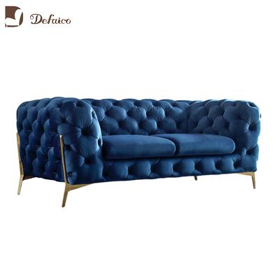 China Adjustable Velvet Chesterfield Sofa With Diamond Button Iron (Others) Blue Legs for sale