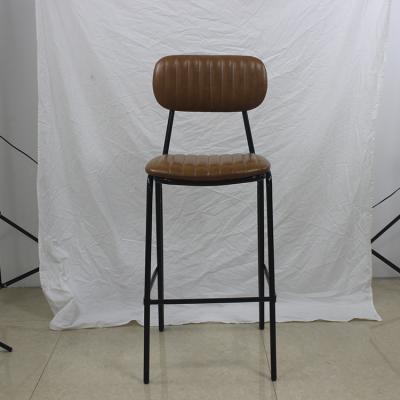 China Retro Vintage Industrial Industrial Cafe Bar Counter Bar Stool Chair Breakfast Wrought Iron Leather Bar Chairs for sale