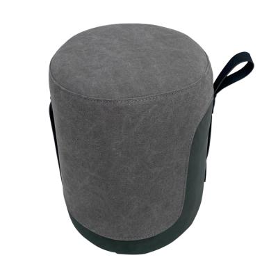 China Italian Designer Gray Upholstered Pouf Pedal (Other) Adjustable Stools Luxury Round Synthetic Leather Canvas for sale