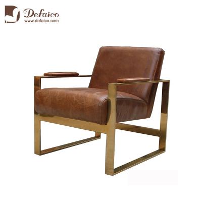 China Brown Leather Home Armchair (Other) Gold Adjustable Metal Frame for sale