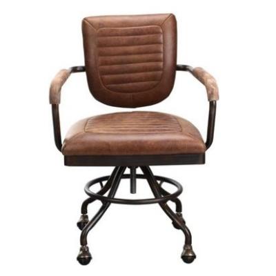 China (Size) Tan Grain Leather Unique Design Adjustable Industrial Style Office Swivel Chair for sale