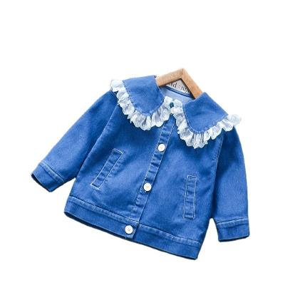 China Amazon Hit Breathable Spring Autumn Long Sleeve Toddler Girls Outwear Coat Cute Lace Turn Down Collar Denim Jacket Jeans For Kid for sale