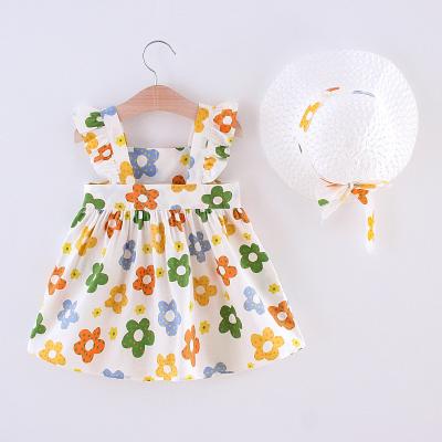 China Zhejiang Factory Wholesale Breathable Vacation Summer Sleeveless Babies Dress Newborn Kids Clothes With Cute Hat Floral Rpinting for sale