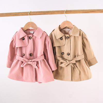 China Autumn Fashion Baby Girls Winter Trench coat wind jacket Anti-wrinkle decline collar outerwear long sleeve design with cute bow belt for sale