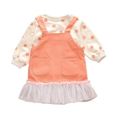 China 2022 Baby Anti-Shrinkage Skirts Set Cute Overall Dress +Polka Dot Cloth Sweatshirt Outfit Set Newborn Kids Spring Autumn Clothing Suit for sale