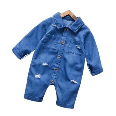 China 2022 Latest Long Sleeve Toddler Baby Boy Infant Girl Clothes Legless Long Sleeve Denim Romper Overalls Cute Ripped Jeans Outwear for sale