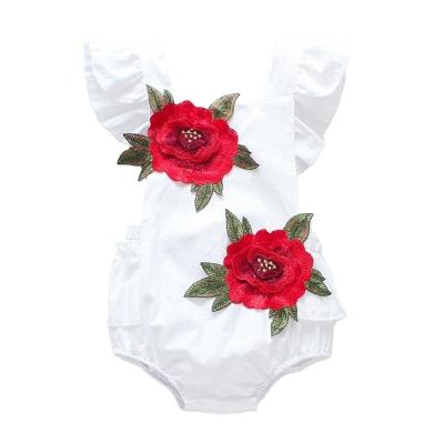 China 100% Cotton Mom and Baby Rose Flower Baby White Infant Jumpsuit Summer Floral Rompers Clothing Rompers for sale