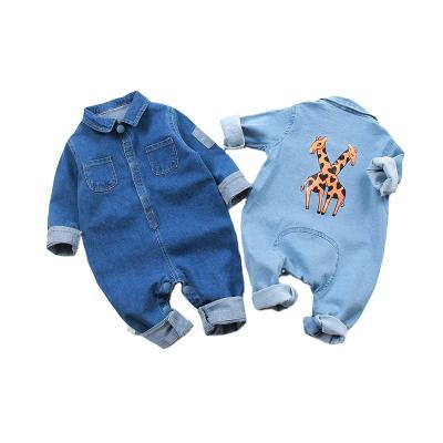 China 2022 fashion price bebes de roupa baby overalls long sleeve denim jumpsuit cute animal print romper cheap breathable washable eco-friendly baby for sale