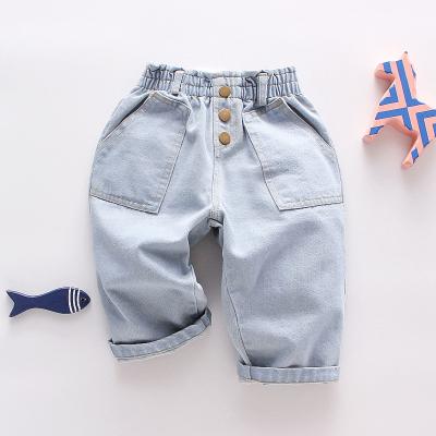 China Baby Boy Girl Cotton Breathable Newborn Infant Elastic Waistband Pants Jeans Leggings Button Up Gear With Pockets For 0-24M for sale