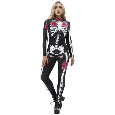 China Digital Clothing QUICK DRY Skeleton Printed Women's Tight Jumpsuit Halloween Clothes for sale