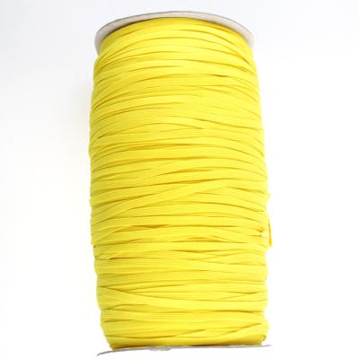 China Durable Strength 5mm Yellow Flat Weave Braided Polyester Earloop Elastic Band High Tensile Rope for sale