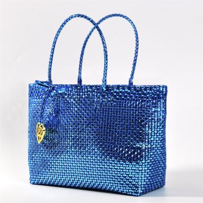 China Vintage Woven Novelty Synthetic Tote Women Shopping Purse PVC Handbag for sale