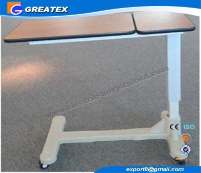 China Adjustable Medical hospital over the bed table with wooden top and two Wheels for sale