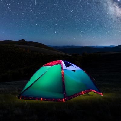 China Extended type camping tent glowing new outdoor camping design and camping waterproof foldable glow at night tent for sale