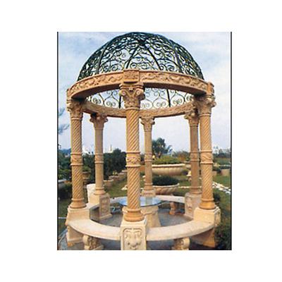 China Traditional Western Custom Natural Stone Gazebo Outdoor Marble Garden Style Gazebo With Iron Top for sale