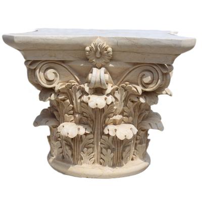 China Solid Classical European Style Pillar Beige Natural Marble Carved Base for sale