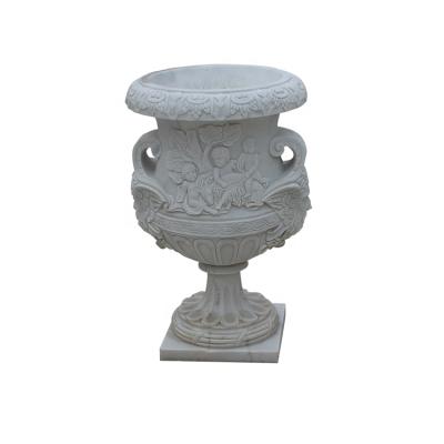 China Wholesale Price Traditional Classic Design Factory Handmade White Marble Flower Pots for sale