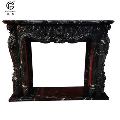 China Traditional Natural Victorian Black Marble Hand Carved Stone Fireplace Mantel for sale