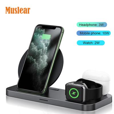 China Mobile Phone 3 in 1 Earbuds Magnetic Wireless Charging 10W Qi Fast Charging Mobile Phone Watch Stand Dock Station For Iphone For Apple for sale