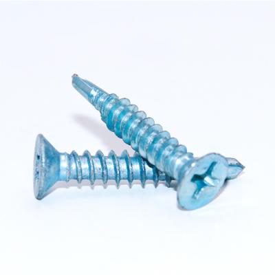 China Best Price Flat Phillips Round Head Blue White Plated Zinc Self Drilling Screws for sale