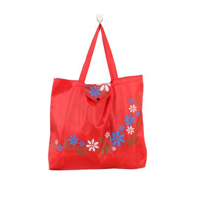 China Easy Folding Carry Small Foldable Pocket Tote 210D Folding Reusable Shopping Bag for sale