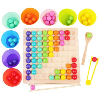 China Eco-friendly Material Color Matching Wooden Kids Intelligence Development Attention Training Teaching Toys Fun Color Clip Bead Game for sale