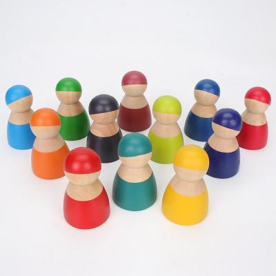 China Toy Macaron Series Big Size Rainbow Stacker Rainbow Friends Peg Dolls Nesting Wooden Puzzle Educational Wooden Blocks for sale