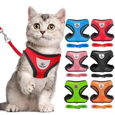 China New Breathable Lights Cat Dog Harness Polyester Mesh Pet Harnesses Advance Reflective Leash Adjustable Vest For Small Dog Cat Accessories for sale