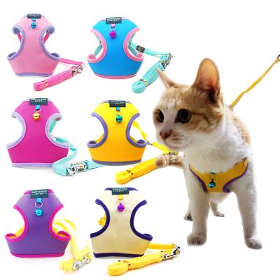 China Adjustable Lights Pet Cat Harness Vest Leash Bell Leash Pet Harness Walking Set For Kitten Puppy Small Medium Dog Imitated Leather for sale