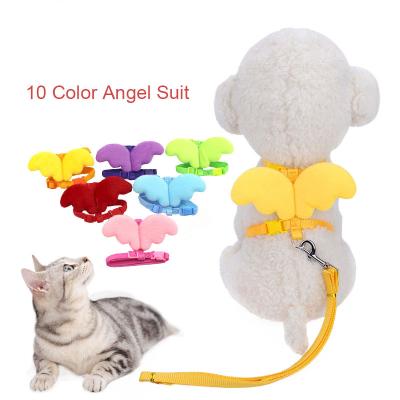 China New Arrival Kitten 10 Color Lights Leads Cute Angel Wings Pet Cat Harness Adjustable Collars Leashes Set For Small Dogs Cat for sale