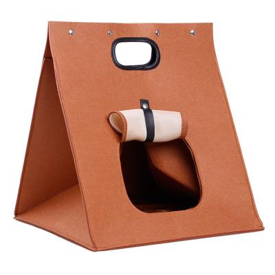 China Sustainable Pet Cat Carrier Folding Portable Wool Felt Cave Bed for sale