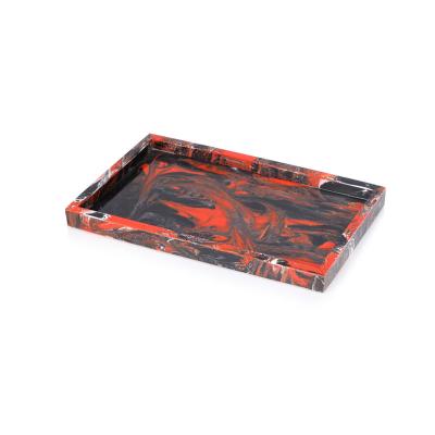 China Deluxe hotel flat black red mixed resin table tray decor for sale