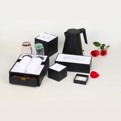 China Acrylic Hotel Supply Hotel Guestroom Set , black with white color  soap dish , cup coaster , acrylic tissue box for sale