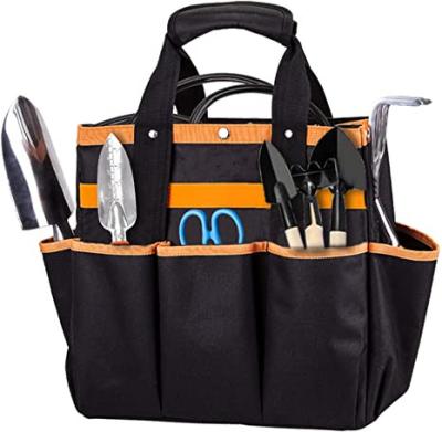 China Garden Tool Bag Garden Tote With 8 Oxford Pockets For Indoor And Outdoor Gardening Non-slip Weaving Handle for sale