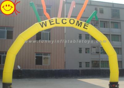 China PVC / Nylon Yellow Welcome Inflatable Arch With Six Colorful Sky Air Dancers for sale