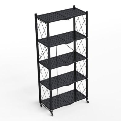 China Multifunctional Folding Stored Wrought Iron Shelf Floor Living Room Kitchen Storage Shelf Mobile Storage Cabinet for sale