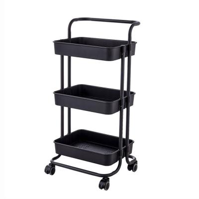 China Metal Armrest Trolley Furniture Kitchen Rack 3 Tier Stored Trolley With Armrest Trolley for sale