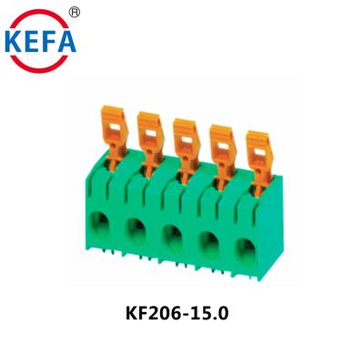 China PA66plastic KEFA KF206-15.0 Portable Waterproof PCB 15mm Pitch Wire Spring Terminal Block Connector for sale