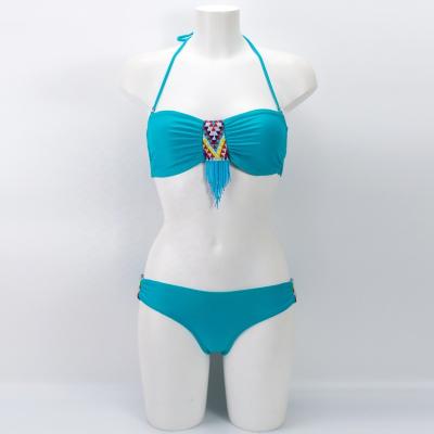 China Breathable Luxury Jeweled Bikini Set Halter Neck Bandeau Bikini With Hand Made Beads for sale