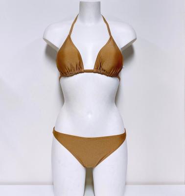 China Breathable High Quality Shiny Brown Triangle Bikini Set Custom Bikini Women's Bikini for sale