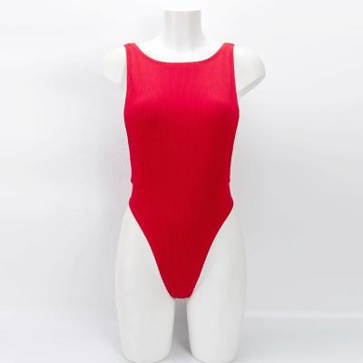 China 2021 High Cut Women Fabric High Neck Swimwear Backless One Piece Sexy Red Ribbed Breathable Luxury Swimsuit for sale