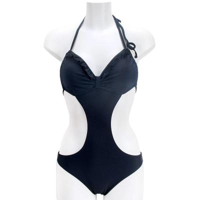 China Custom Made High Quality Ruffle Halter Antibacterial One Piece Swimsuit Woman Swimwear With Side Cut 2021 for sale